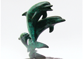 9 inch Dolphin Family Bronze Sculpture by Award Winning Artist, Bud Bottoms